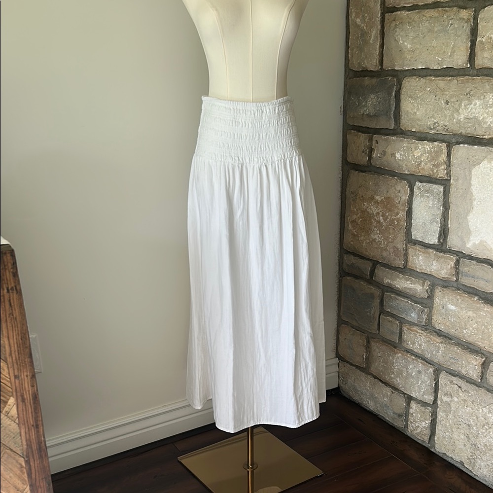 Old Navy White Smocked A-line Midi Skirt